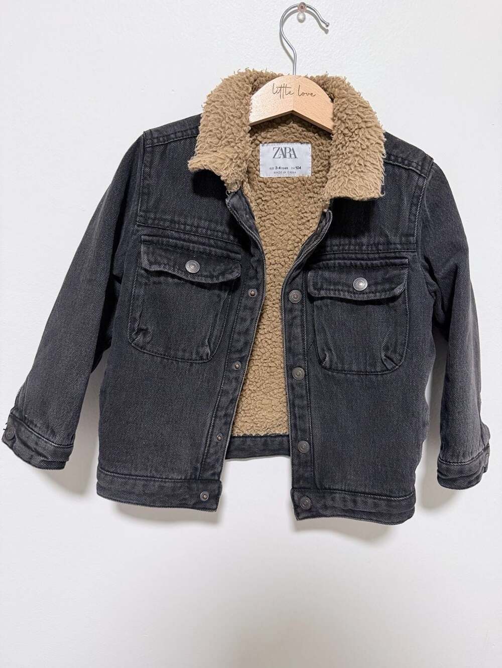 Zara Denim Jacket Size 3-4 Years Black Faux Shearling Lined